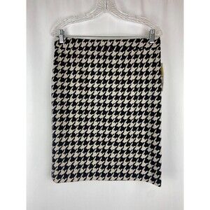 NWT Elle Women's 8 Black Cream Houndstooth Skirt Stretch Workwear Career Office